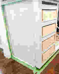 Kitchen cabinets primed with Benjamin Moore STIX white primer