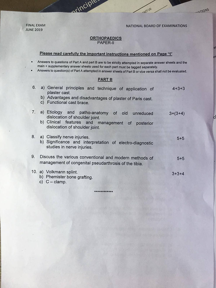 June 2019 DNB Orthopaedics theory exam Question papers