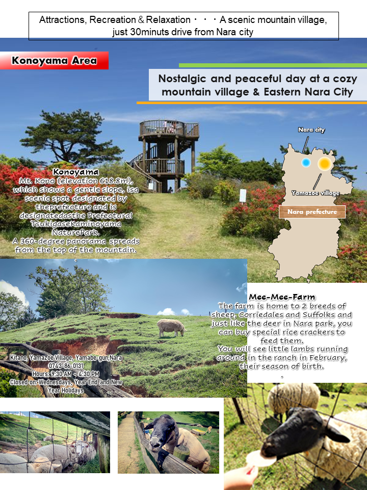 Recommended Itinerary: Attractions, Recreation&Relaxation・・・A scenic mountain village, just 30minuts drive from Nara city
content media