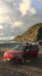 Hyundai Kona Electric 2019 front exterior red Wellington New Zealand Makara beach