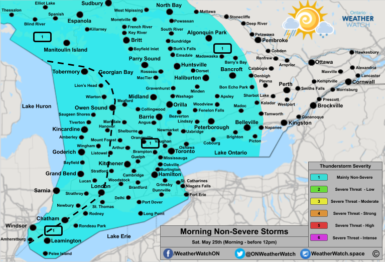 Thunderstorm Forecast, for Southern Ontario. Issued May 25th, 2019.