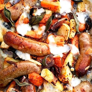 Yorkshire Sausage, Sage and Mozzarella Bake