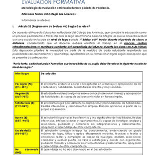 Evaluación Formativa: Metodología de Evaluación a Distancia durante periodo de Pandemia.