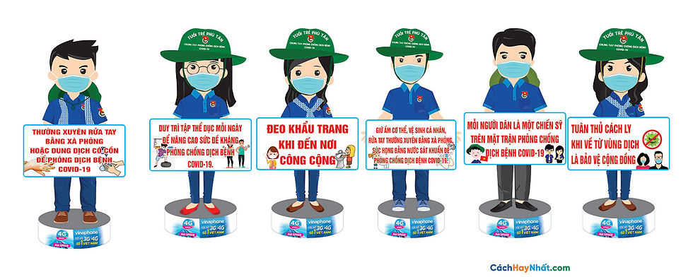 Mockup chibi đoàn thanh niên đeo khẩu trang