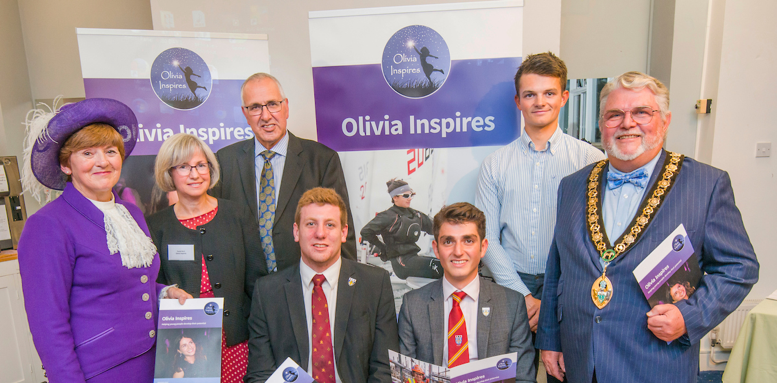 The Olivia Inspires launch event: (left to right) Sarah Le May, High Sheriff of Hampshire; Paula and Nigel Burt; Charlie McKeever; Lucas McCollum; Sam Whalley, British Sailing Team; Alan Glass, Chairman of New Forest District Council.