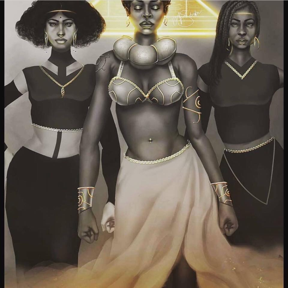 Black art of 3 black queens