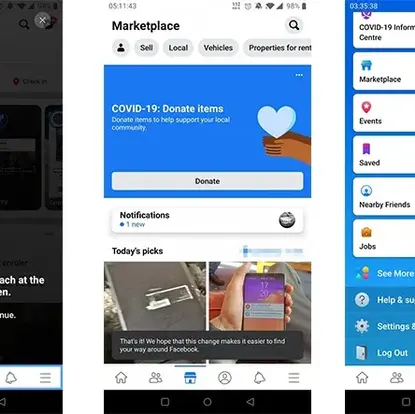 Change that Facilitates One-Handed Use of Facebook on Android