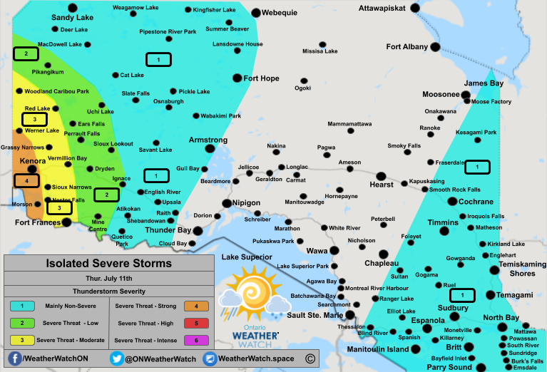 UPDATED Thunderstorm Forecast, for Northern Ontario. Issued July 11th, 2019.