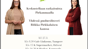 Petra ja puoluesihteeri Riikka Pirkkalainen tavattavissa Pirkanmaalla