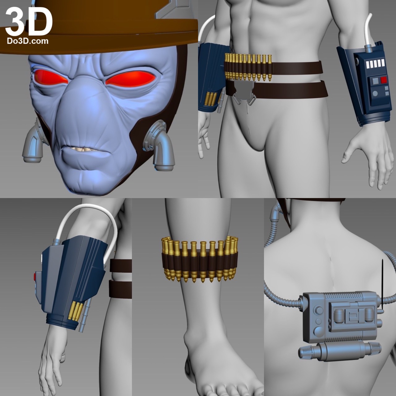 Cad Bane gauntlet, back box, bullet holder/harness, chest electronics and  emblems | 3D printable model print file STL from Do3D.com | Do3D