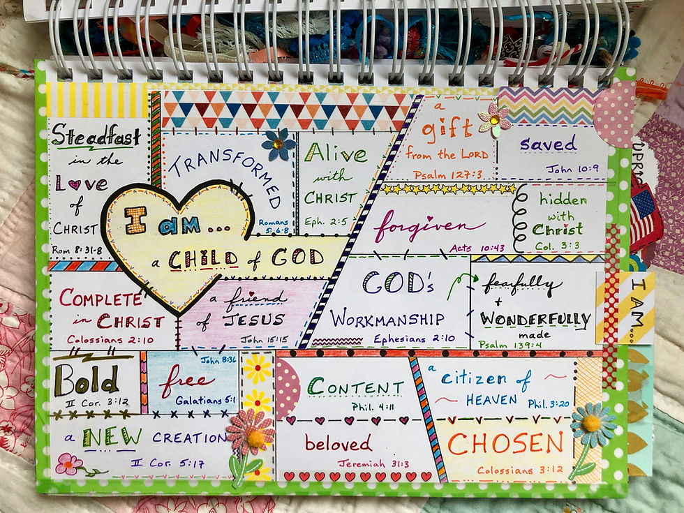completed "I am..." template in Bible Quilt Journal