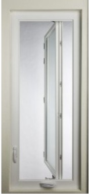 Casement egress window hinging in the center of the opening