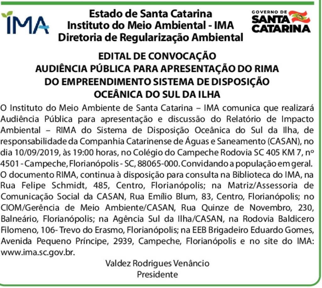 Audiência Pública sobre o Emissário marcada p/ 10/9/19 às 19hs. content media