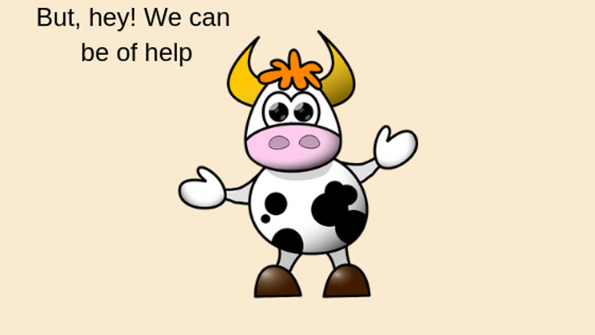 Cartoon cow holding both arms out