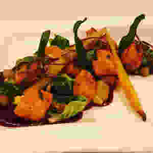 This dish takes me back to sitting in the garden with both of them. It a vegetarian dish I came up with carrot gnocchi. A beet purée, roasted Brussels, mushrooms, heirloom baby carrots and a sage brown butter. Bold flavors and a beautiful presentation all started in a backyard in Pasadena, Ca