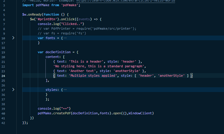 PDF file generation using pdfmake | Velo by Wix