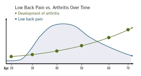 Low back pain vs Arthritis over time. Relationship between lower back pain and arthritis.