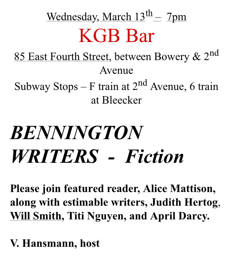 Reading at the KGB Bar (NYC) 3/13/19