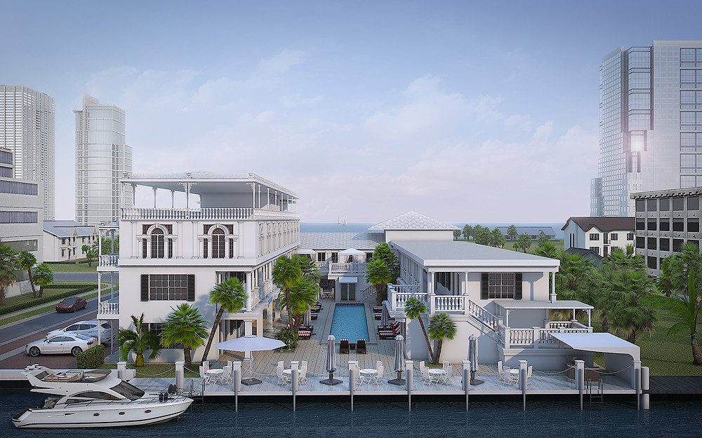 3D exterior rendering of the complicated scene