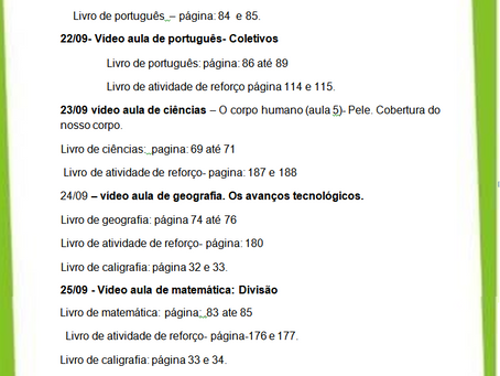 cronograma da semana: 21/09 até 25/09