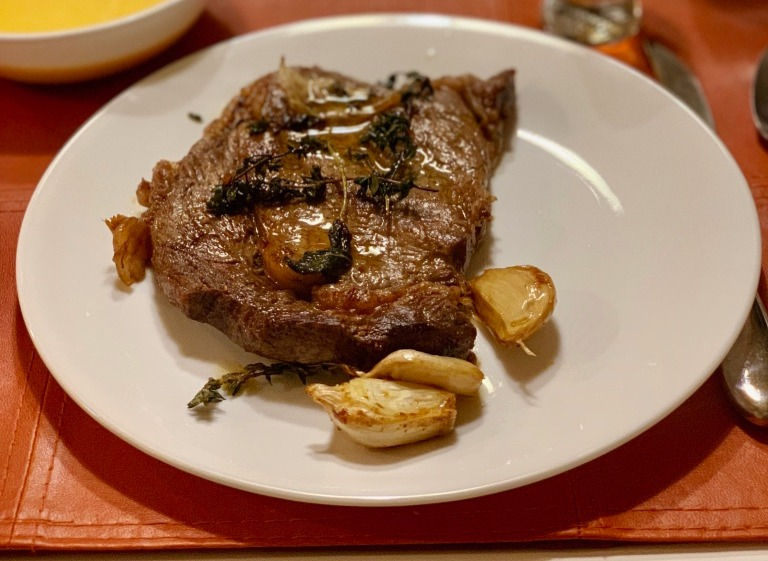 PanFried Ribeye with Herbed Butter and Garlic