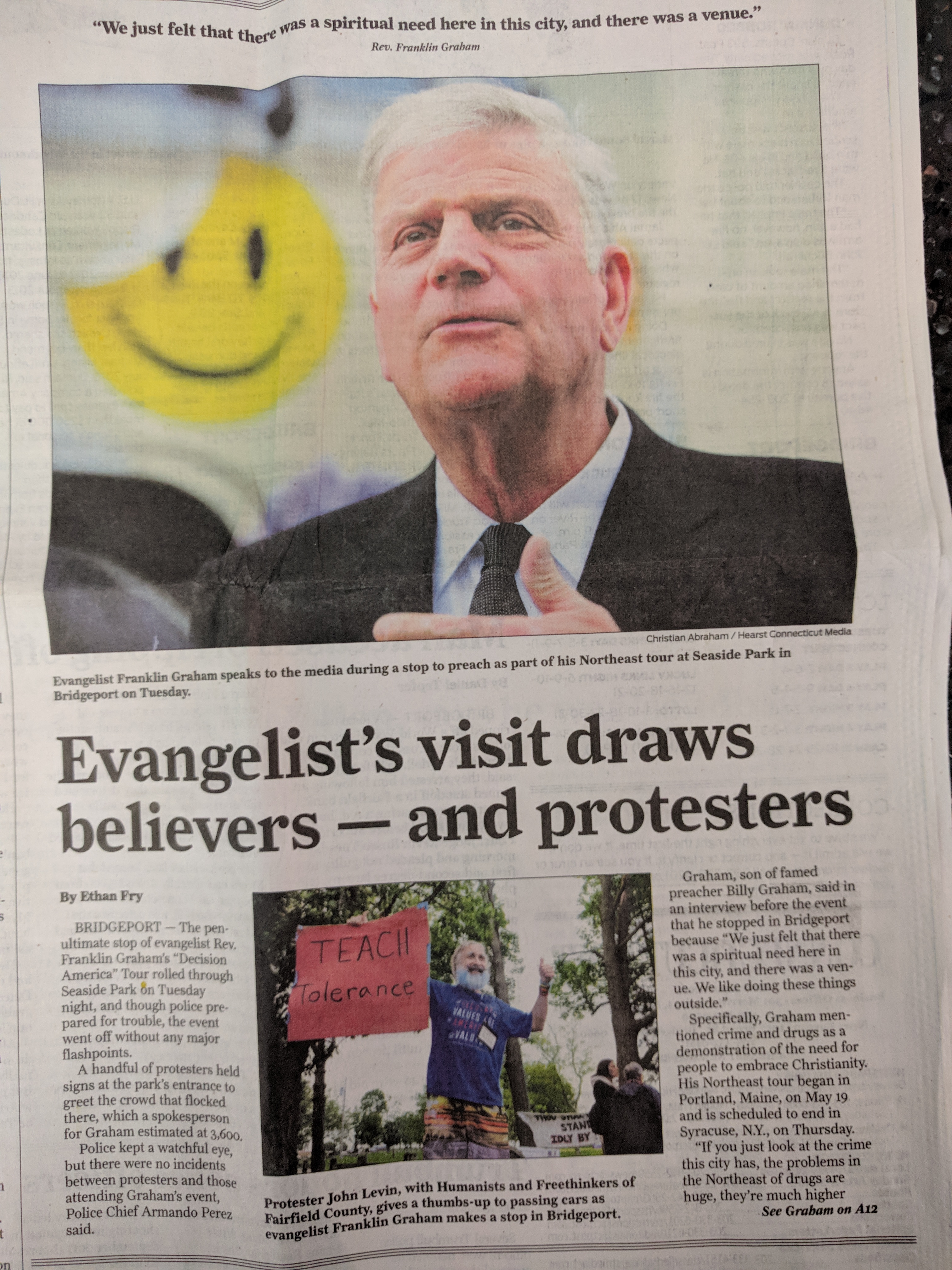 HFFC protest at Graham rally makes front page content media