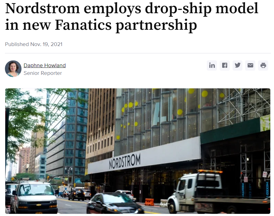 What can you read from Nordstrom's dropship partnership with Fanatics? content media