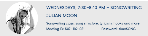 Warner Bros / Allegory Records recording artist, Julian Moon teaches songwriting every Wednesday, 7:30 pm content media