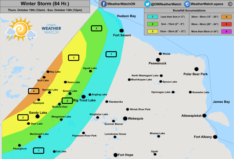 Snowfall Forecast, for Far Northern Ontario. Issued October 10th, 2019.