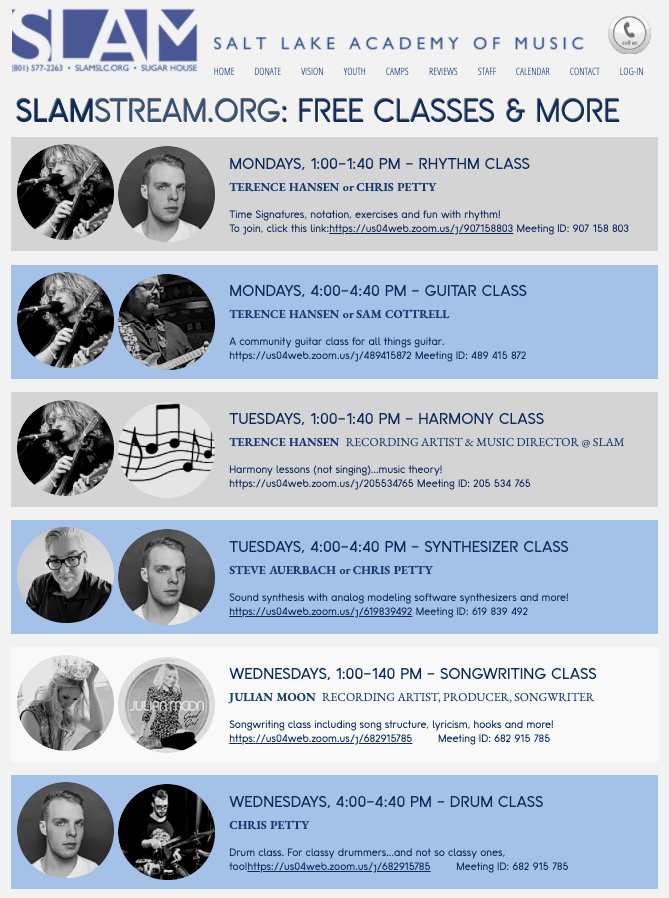 ONLINE CLASS & CONCERT SCHEDULE content media