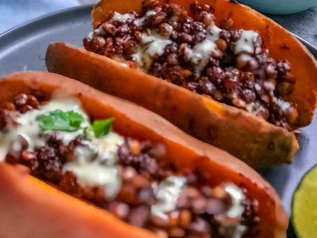 BBQ Lentil Stuffed Sweet Potatoes