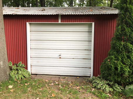 Todays before n after on a shed door