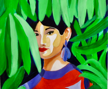 la Dame dans les feuilles . Acrylique