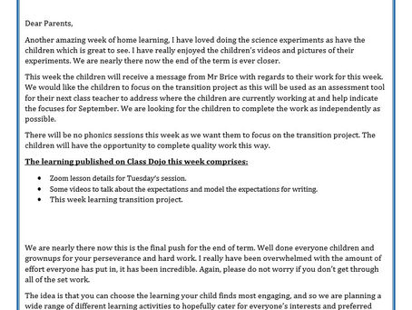 Year 1 - Home Learning 13th July