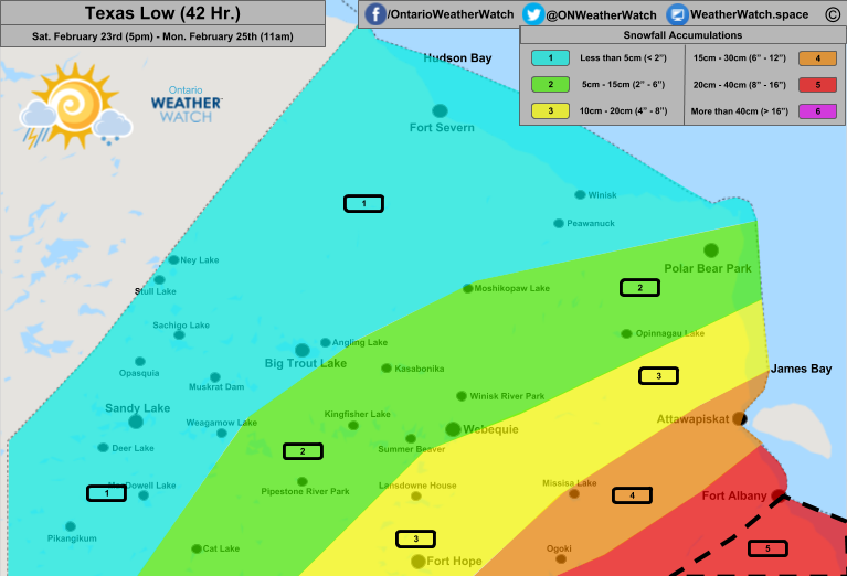 Snowfall Forecast, for Far Northern Ontario. Issued: February 23rd, 2019.