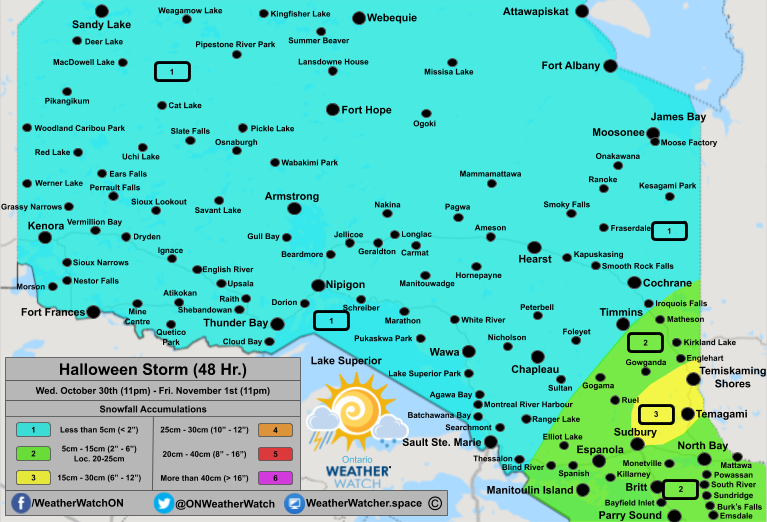 Snowfall Forecast, for Northern Ontario. Issued October 31st, 2019.
