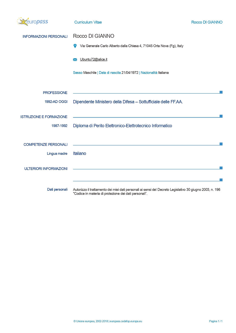 Curriculum vitae Rocco Di Gianno 