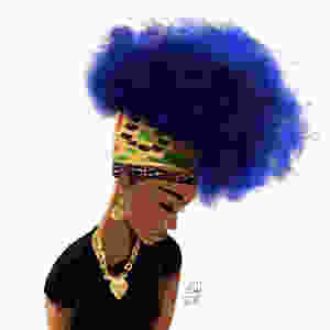 Black art of a black woman and blue hair
