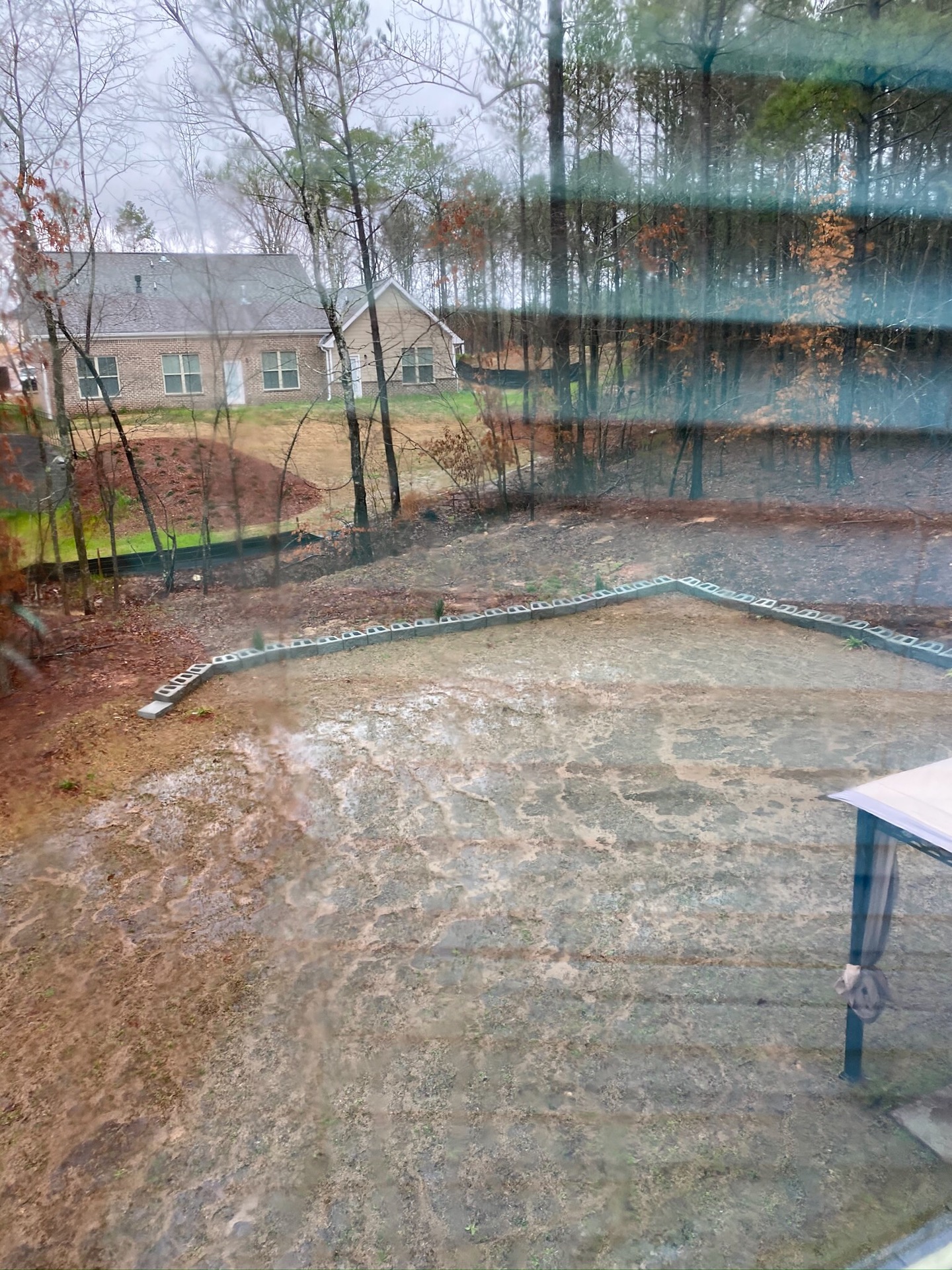 This was our Backyard from the water coming over from adjacent lot. Then we put in blocks and dug a trench to keep the water from coming in. content media