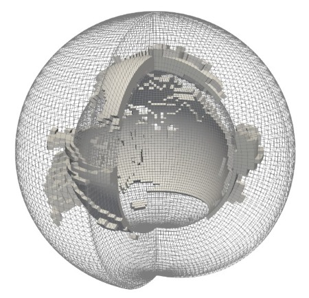 GFDL ESM2M atmosphere grid with CO2 isovolume threshold from average to maximum concentration