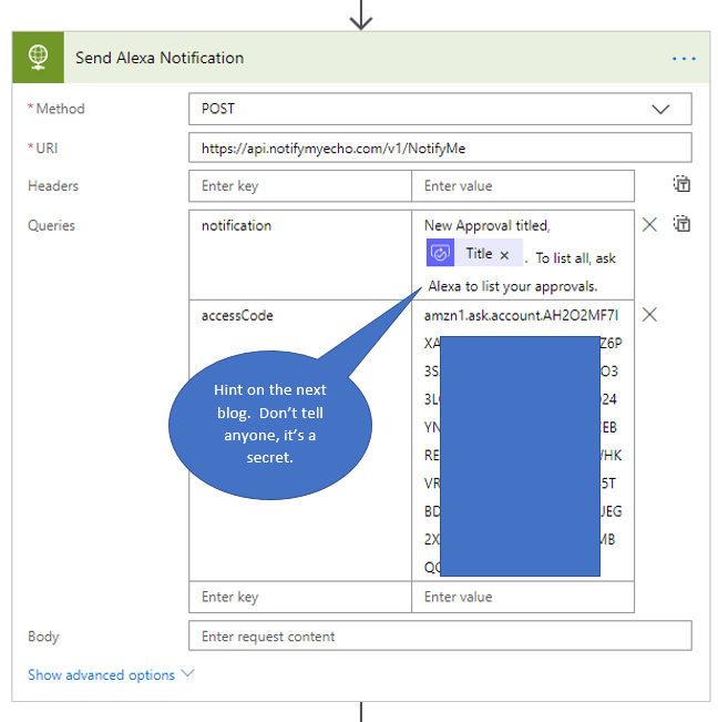 Details on the HTTP POST step.