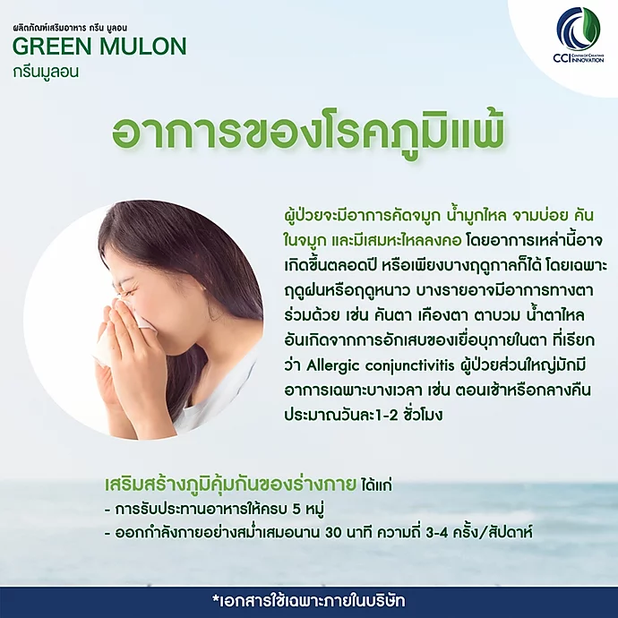 กรีนมูล่อน Green mulon รักษาลมพิษเรื้อรัง ลมพิษผื่นคัน โรคหอบหืด แพ้อากาศ แพ้ฝุ่น แพ้ไรฝุ่น ภูมิแพ้เรื้อรัง