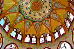 colorfully tiled ceiling in the Hospital de la Santa Creu i Sant Pau