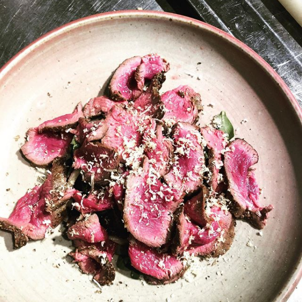 Peppered New Zealand @mountainrivervenison Venison Fillet charred beetroot, purslane, savory, pomegranate.