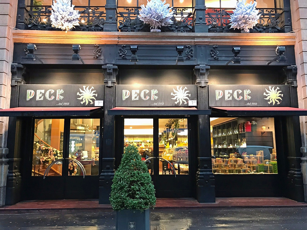 Outside the entrance to Peck, historical deli in Milan Italy