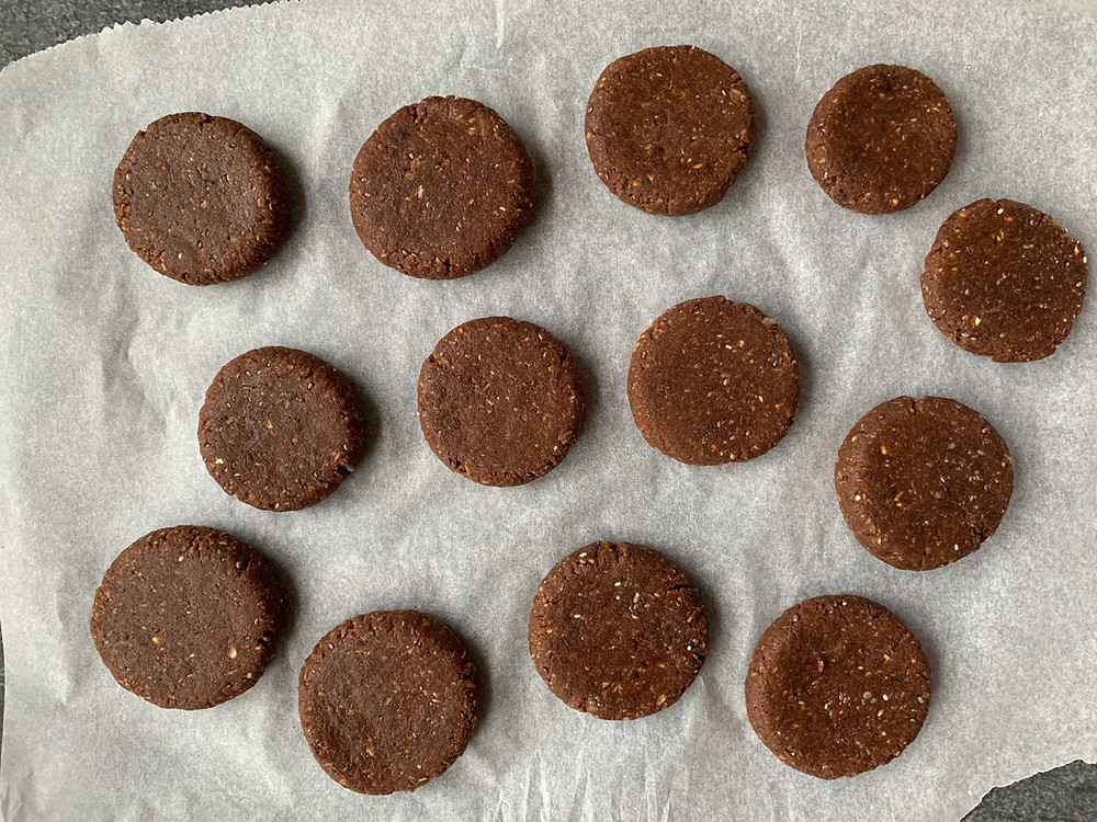 Chocolate ginger biscuit dough - flattened