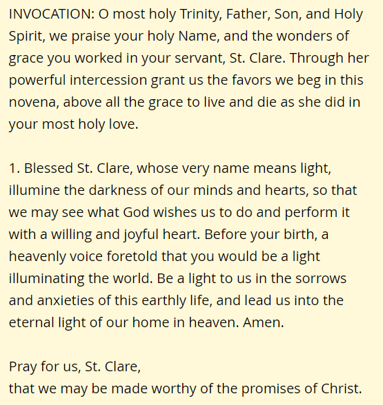 Novena to St. Clare (starting today) content media