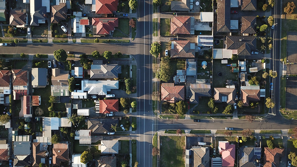 An aerial view of a neighbourhood
