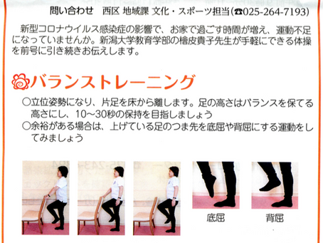 新潟市西区役所だよりに「バランストレーニング」が掲載されました