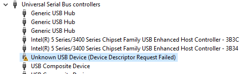 USB request for device descriptor failed content media